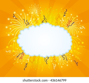 Confetti, fireworks and a cloud for your text.