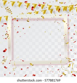 Confetti and flag ribbons, Celebration background template.