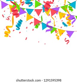 Confetti in flat style isolated on white background. Birthday Party concept. Festive vector background