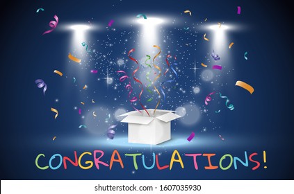 Confetti flies out of the box. Surprise .Vector illustration