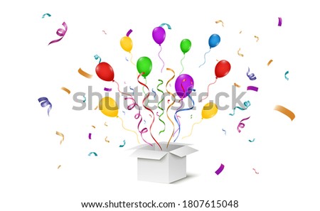 Confetti flies out of the box. Surprise .Vector illustration