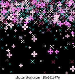 Confetti Floral Vector Background. Scattered Random Flowers. Decorative abstract dynamic backdrop. Spring Blossom. Celebration decorations, paper packaging, textile design, covers