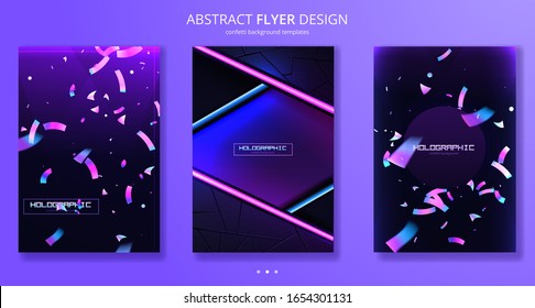 Confetti flyer background colorful explosion. Holographic with Light Glitch Effect. Abstract vector illustration banner