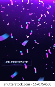 Confetti flyer background colorful explosion. Holographic with Light Glitch Effect. Abstract vector illustration banner