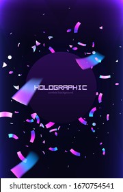 Confetti flyer background colorful explosion. Holographic with Light Glitch Effect. Abstract vector illustration banner