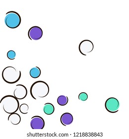 Confetti frame with comic pop art polka dots. Big colored spots, spirals and circles on white. Vector illustration. Retro childish splash for birthday party. Rainbow confetti frame.