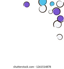 Confetti frame with comic pop art polka dots. Big colored spots, spirals and circles on white. Vector illustration. Multicolor kids splatter for birthday party. Rainbow confetti frame.