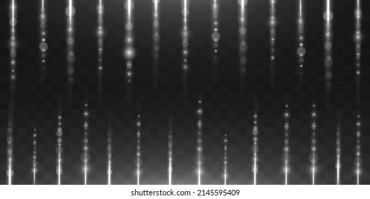Patrón de guirnaldas de confetti. Garland ilumina brillantez de plata colgando líneas verticales de fondo vectorial de vacaciones. Decoración navideña, caída de partículas brillantes, efecto de luz, lluvia. El polvo resplandeciente se cae. 