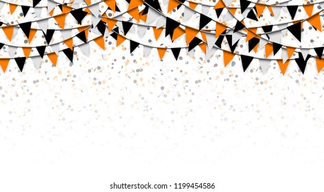 confetti and garlands background colored black, orange and white used for Halloween layouts