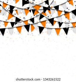 confetti and garlands background colored black, orange and white used for Halloween layouts