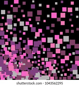 Confetti geometrical vector background. Scatter of square elements. Random colored squares on black. Dynamic vector illustration for decorations, paper packaging, textile, fabric