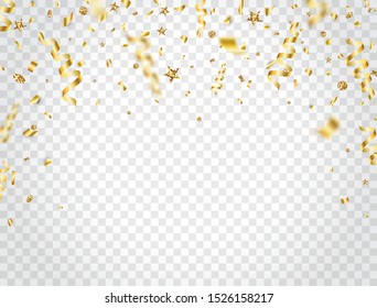 Confetti And Glitter On Transparent Background. 