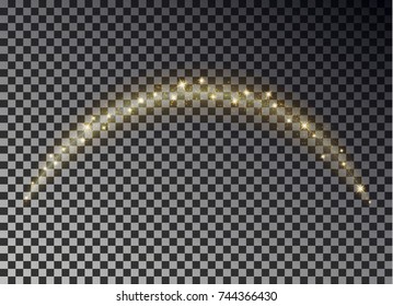 Ola reluciente de confetti aislada en un fondo transparente. Cola de arco brillante vectorial sobre fondo negro.
