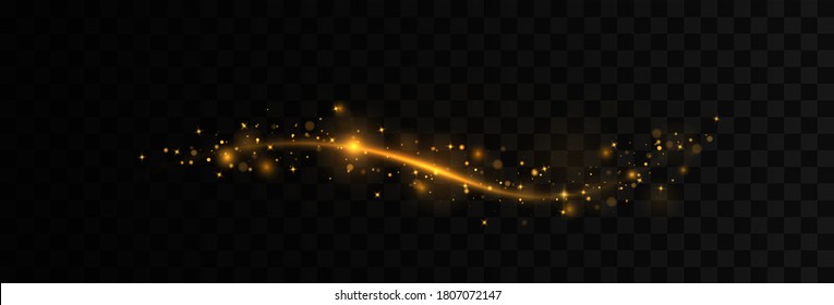 Ola reluciente de confetti. Esparcen partículas mágicas de polvo. Chispas amarillas de polvo amarillo, estrellas doradas brillan con luz especial. efecto de luz navideña. Brillante camino brillante sobre fondo transparente.