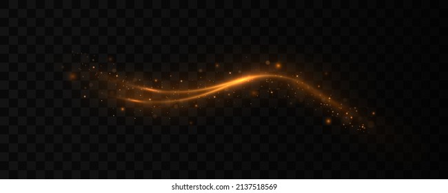 Ola reluciente de confetti. Esparcen partículas mágicas de polvo. Chispas amarillas de polvo amarillo, estrellas doradas brillan con luz especial. efecto de luz navideña. Brillante rastro brillante sobre fondo negro.