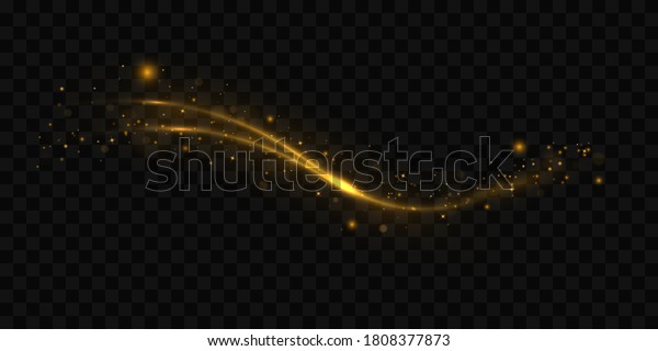 Confetti glittering wave. Sparkling magic\
dust particles. Yellow dust yellow sparks, golden stars shine with\
special light. Christmas light effect. Glittering bright trail on\
transparent\
background.