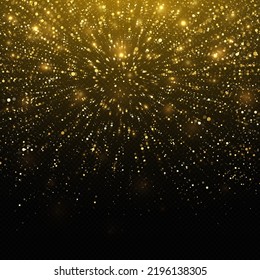 Konfetti-goldener Hintergrund. Zauberhafte Staubpartikel im Raum. Weihnachtskonzept.
