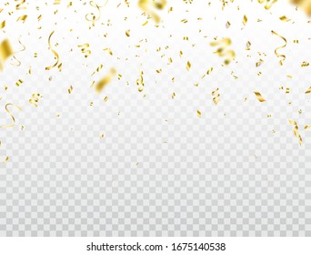 Marco dorado de confetti. Brillante medalla de oro. Glitter confetti cayendo sobre fondo transparente. Fondo de la fiesta. Elementos de diseño para banner web, afiche, volante. Ilustración del vector