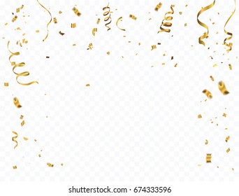 confetti and Gold ribbons. Vector illustration. concept Celebration background. template with isolated.