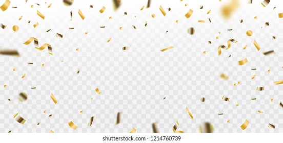 Confetti. Golden falling Confetti glitters. Isolated on white. Colorful bright confetti. Vector