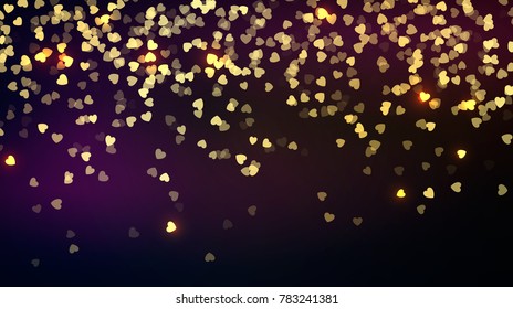 Confetti golden falling hearts. Saint Valentine's day vector background isolated on dark