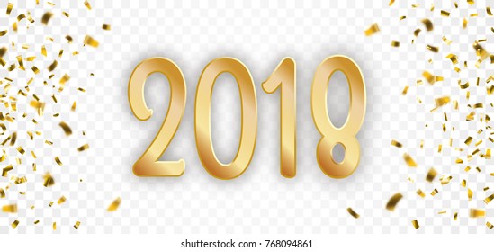Confetti with the golden text 2018. Eps 10 vector file.