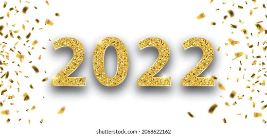 Confetti with the golden text 2022. Eps 10 vector file.