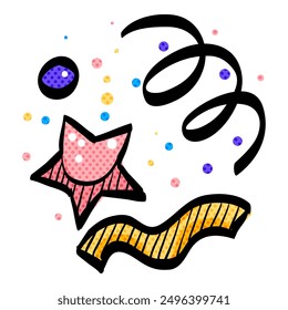 Ilustración vectorial de color dibujado a mano de icono de semitono de confeti