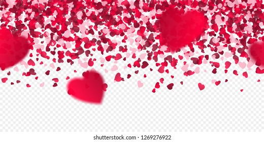 Confetti of hearts falling down on a transparent background. Valentine's Day. EPS 10