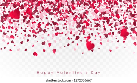 Confetti of hearts falling down on a transparent background. Valentine's Day. EPS 10