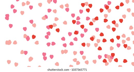 Confetti hearts falling on empty white background. Greeting card or invitation template design or poster background. Beautiful valentine day vector illustration.
