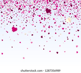 Confetti of hearts on a purple background. Valentine's Day. Vector holiday illustration. EPS 10