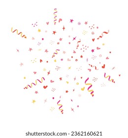 confeti, corazones, estrellas para promociones y eventos . fiesta, diario, decoración, evento. Ilustración vectorial.