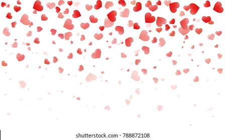 Confetti hearts for Valentine petals falling on white background. Dackground with different colored hearts - stock vector.