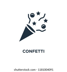 Confetti icon. Black filled vector illustration. Confetti symbol on white background. Can be used in web and mobile.