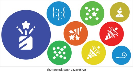 confetti icon set. 9 filled confetti icons.  Collection Of - Confetti, Birthday, Party blower