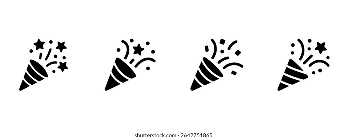 Confetti icon set. Exploding party popper icon.  Surprise, fun, and joy symbol. Vector illustration
