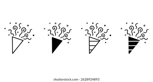Confetti  icon suite set. Festive Confetti Icon ideal for party celebration  and festive themes. Confetti popper  icon Graphic Illustration,Birthday, holiday, Christmas, New Year symbol, Party Senders