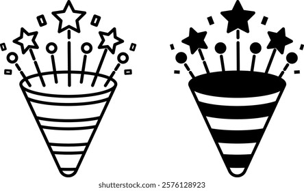 Confetti Icons. Black and White Vector Icons. Festive Decoration. Brazilian Carnival Concept