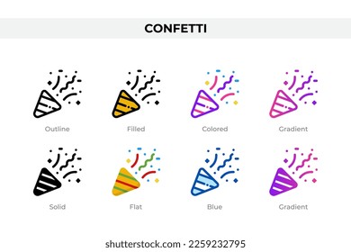 Confetti icons in different style. Confetti icons set. Holiday symbol. Different style icons set. Vector illustration