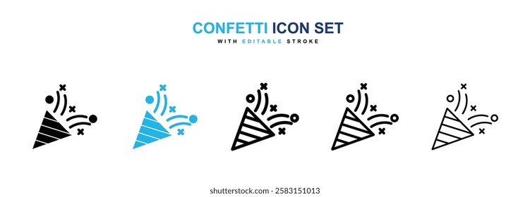 Confetti icons vector collection in black and blue colors on white background