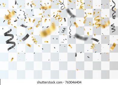 Confetti isolated. Gold and black luxury festive illustration. Vector