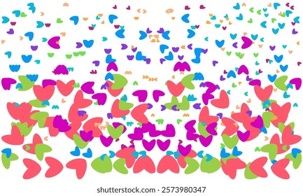 confetti isolated Heart Symbol on white background, Multi colored heart shaped Spread confetti design. celebration template.