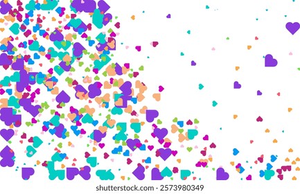 confetti isolated Heart Symbol on white background, Multi colored heart shaped Spread confetti design. celebration template.