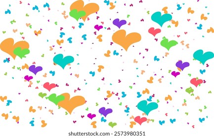 confetti isolated Heart Symbol on white background, Multi colored heart shaped Spread confetti design. celebration template.