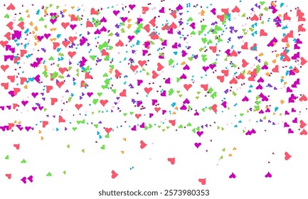 confetti isolated Heart Symbol on white background, Multi colored heart shaped Spread confetti design. celebration template.