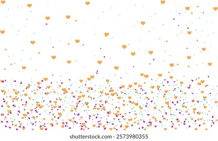 confetti isolated Heart Symbol on white background, Multi colored heart shaped Spread confetti design. celebration template.