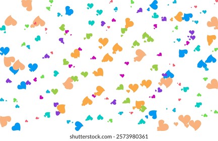 confetti isolated Heart Symbol on white background, Multi colored heart shaped Spread confetti design. celebration template.