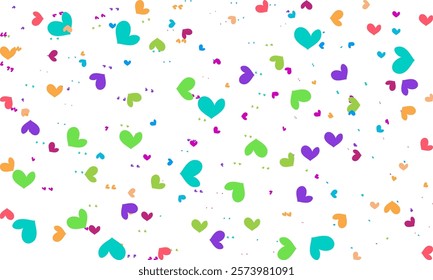 confetti isolated Heart Symbol on white background, Multi colored heart shaped Spread confetti design. celebration template.