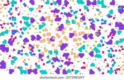 confetti isolated Heart Symbol on white background, Multi colored heart shaped Spread confetti design. celebration template.